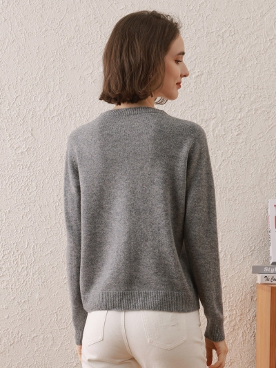 100% Wool Women's Round Neck Cardigan Sweater