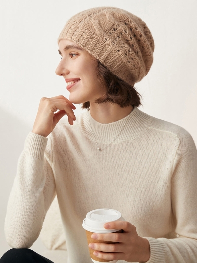 100% Cashmere Classic Cable Knit Beanie