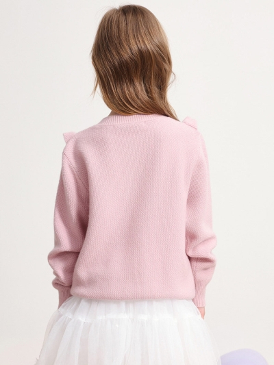 100% Wool Kids' Round Neck Heart Button Cardigan
