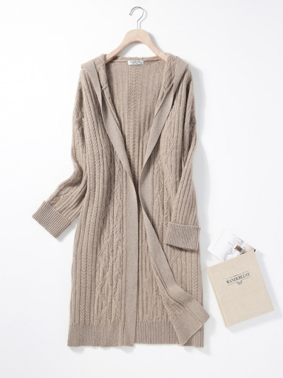 100% Cashmere Women's Loose Hooded Knit Coat