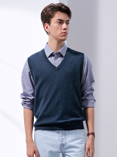100% Cashmere Men's V-Neck Vest