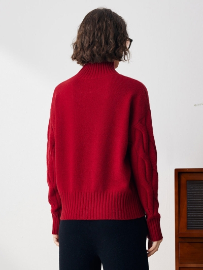 100% Cashmere Women's Turtleneck Cable Knit Sweater