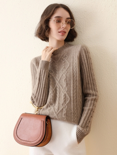 100% Cashmere Women's Mock Neck Knit Sweater