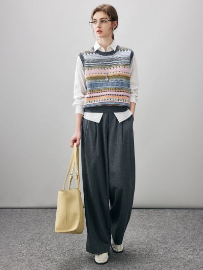 100% Cashmere Women's Striped Knit Vest