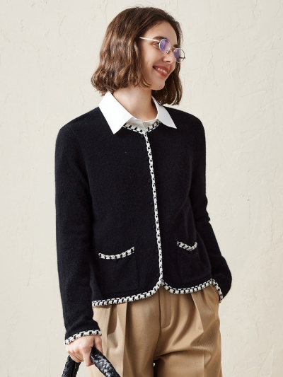 100% Cashmere Women's Cardigan with Contrast Trim