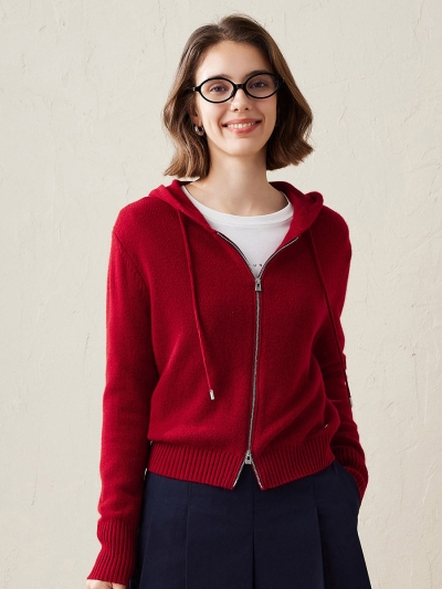 100% Cashmere Women's Knit Zip Cardigan Hoodie