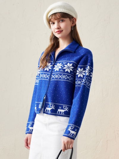 100% Wool Women's Winter Wonderland Knit Cardigan