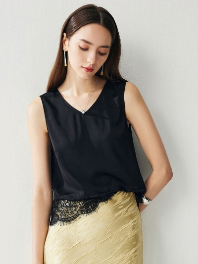 Women's Chic Lace-Trimmed V-Neck Tank Top