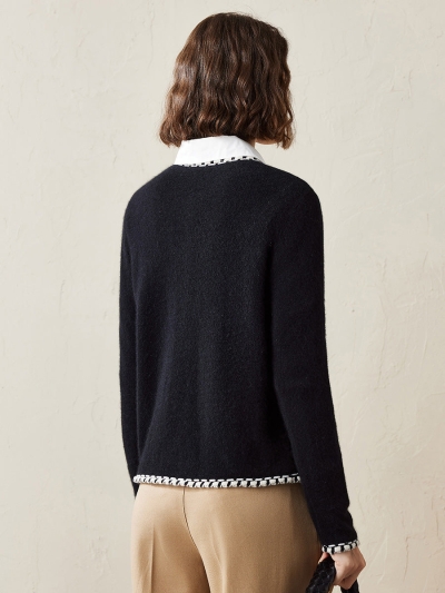 100% Cashmere Women's Cardigan with Contrast Trim