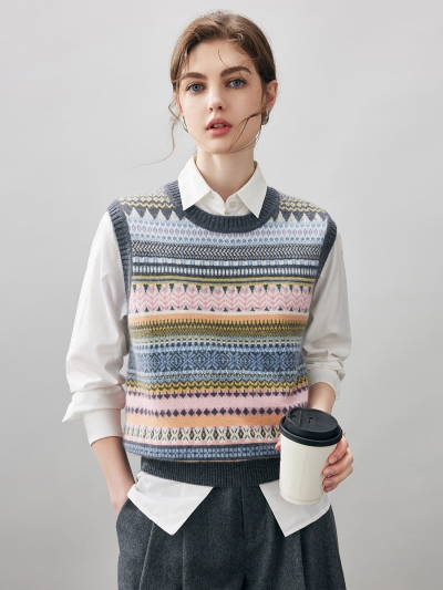 100% Cashmere Women's Striped Knit Vest