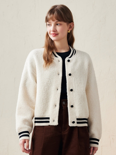 100% Wool Women's Striped Ribbing Jacket