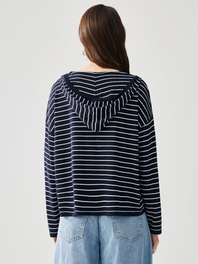 Women's Striped Button Hooded Cardigan