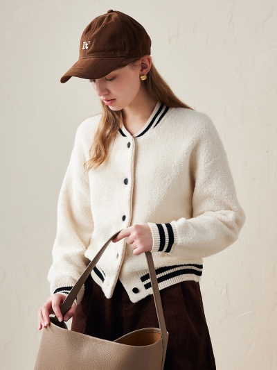 100% Wool Women's Striped Ribbing Jacket