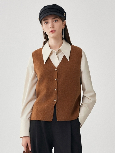 100% Wool Women's Button-Down Knit Vest