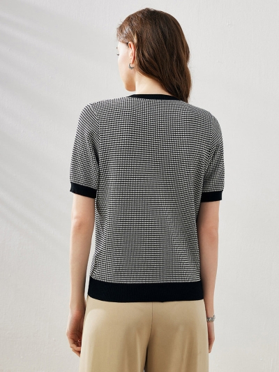 Women's Houndstooth Pattern Knit T-Shirt