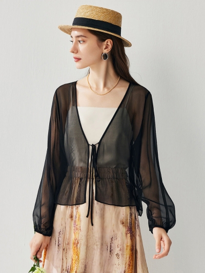 100% Mulberry Silk Women's Tie-Front Blouse
