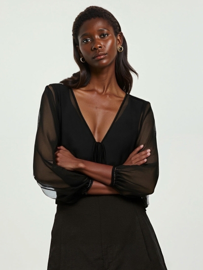 100% Mulberry Silk Women's Tie-Front Blouse