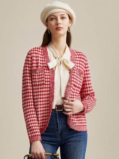 100% Wool Women's Houndstooth Cardigan