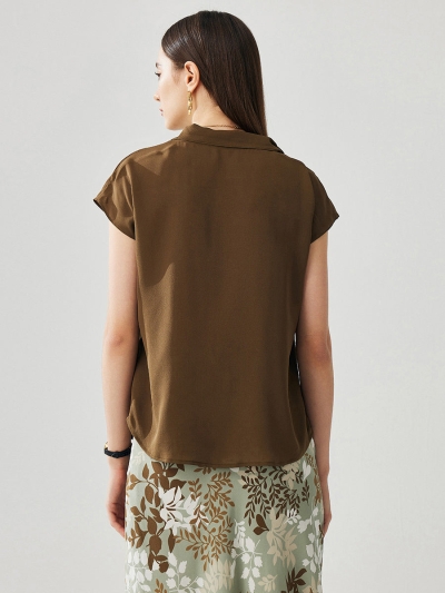 100% Mulberry Silk Women's Draped Cowl Neck Blouse