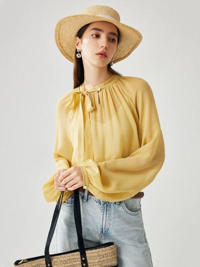 100% Mulberry Silk Women's Bow Tie Blouse