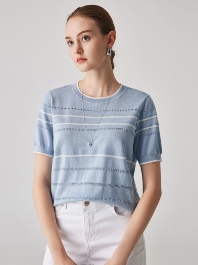 Women's Relaxed Fit Striped Knit T-Shirt