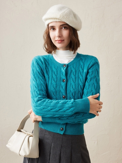 100% Cashmere Women's Cable Knit Button Cardigan