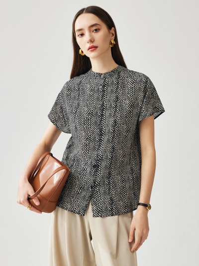 100% Mulberry Silk Women's Herringbone Button Shirt
