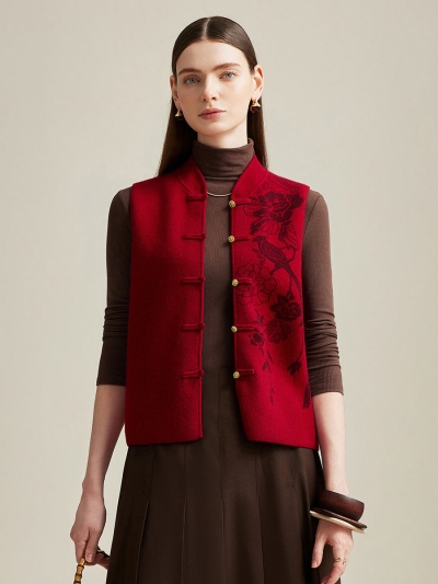 100% Cashmere Womens Intricate Embroidered  Vest