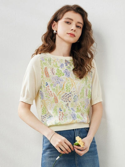 Women's Floral Embroidered T-Shirt