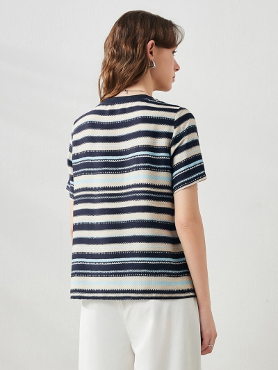 Women's Striped Woven Ribbed T-Shirt