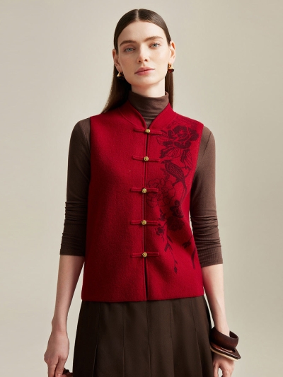 100% Cashmere Womens Intricate Embroidered  Vest
