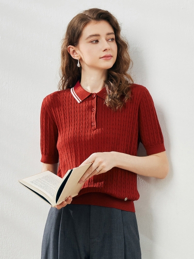Women's Cable Knit Polo T-Shirt