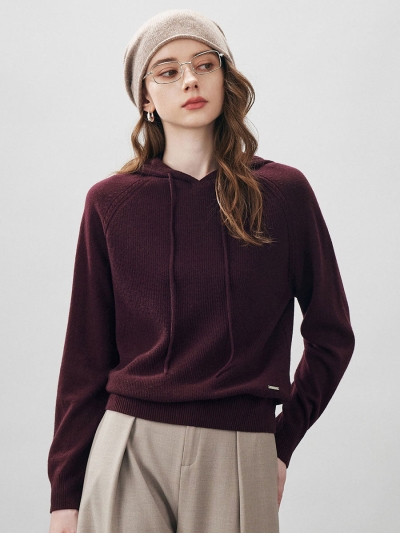 100% Wool Women's Ribbed Hem Adjustable Hoodie
