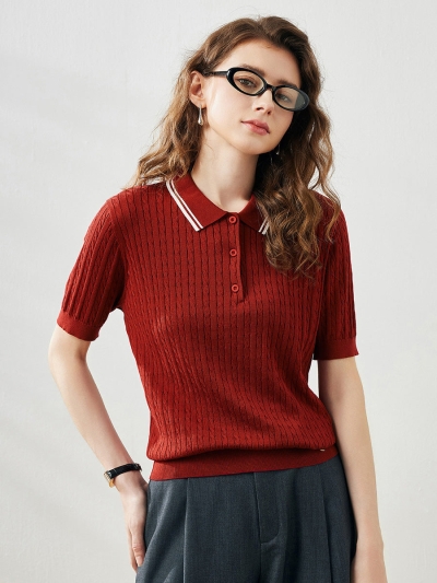Women's Cable Knit Polo T-Shirt