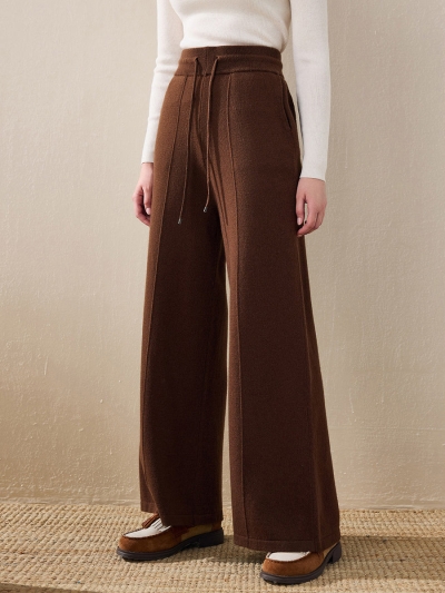 100% Wool Women's Wide Leg Pants with Drawstring