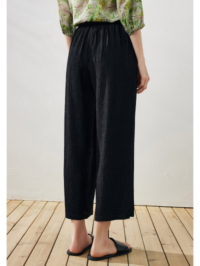 Women's Elastic Waistband Crinkled Wide Leg Pants
