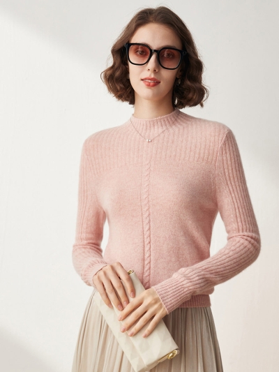 100% Cashmere Women's Mock Neck Cable Knit Sweater