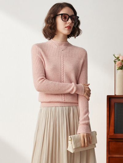 100% Cashmere Women's Mock Neck Cable Knit Sweater
