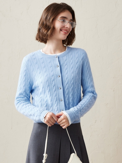100% Cashmere Women's Cable Button Knit Cardigan