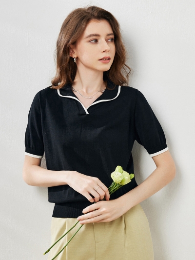 Women's Casual Contrast Trim Polo T-Shirt