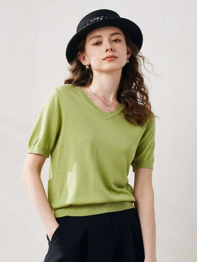 Women's V-Neck Knit T-Shirt