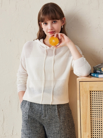 100% Wool Women's Sweater Extra Size Knit Hoodie