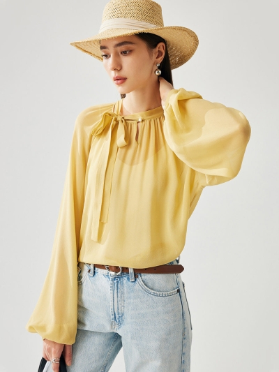 100% Mulberry Silk Women's Bow Tie Blouse