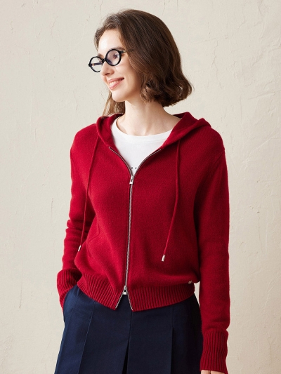 100% Cashmere Women's Knit Zip Cardigan Hoodie