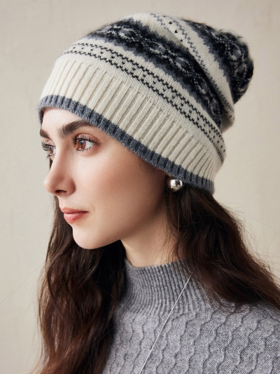 100% Cashmere Women's Nordic Knit Beanie