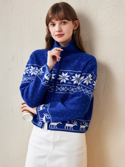 100% Wool Women's Winter Wonderland Knit Cardigan