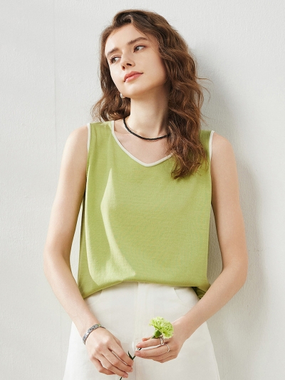 Women's V-Neck Contrast Trim Tank Top