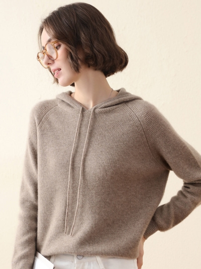 100% Cashmere Women's Knit Sweater Hoodie