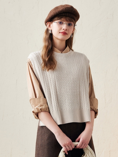 100% Wool Women's Knit Sleeveless Sweater Vest