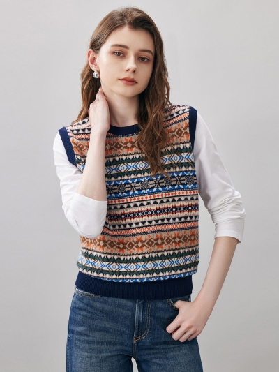 100% Wool Women's Fair Isle Knit Vest